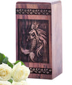 Unique Wooden Cremation Urn Box with Mermaid Keepsake urn
