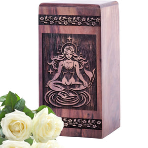 Mermaid Handmade Wood Urn for Memorial Large urn