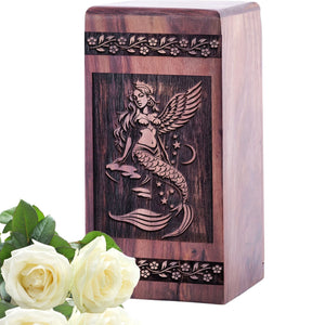 Mermaid Handmade Wooden Cremation Urn Box Urn for Ashes