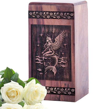 Handmade Wooden Cremation Urn Mermaid Urn for Human Ashes