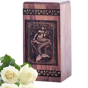 Mini Wooden Mermaid Urn for Burial and Cremation Ashes