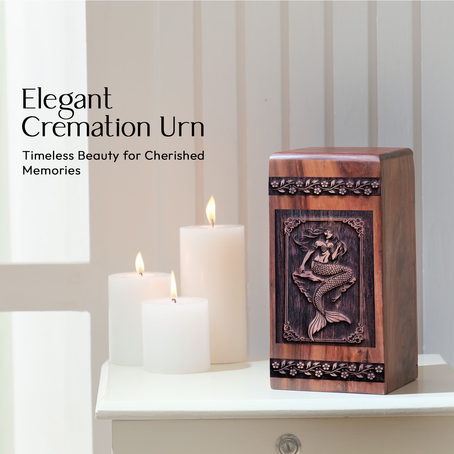 Mini Wooden Mermaid Urn for Burial and Cremation Ashes