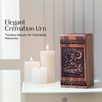 Beautiful Wooden Cremation Urn with Mermaid urn for Ashes