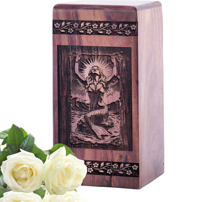 Unique Wooden Mermaid Cremation Urn for Human Ashes