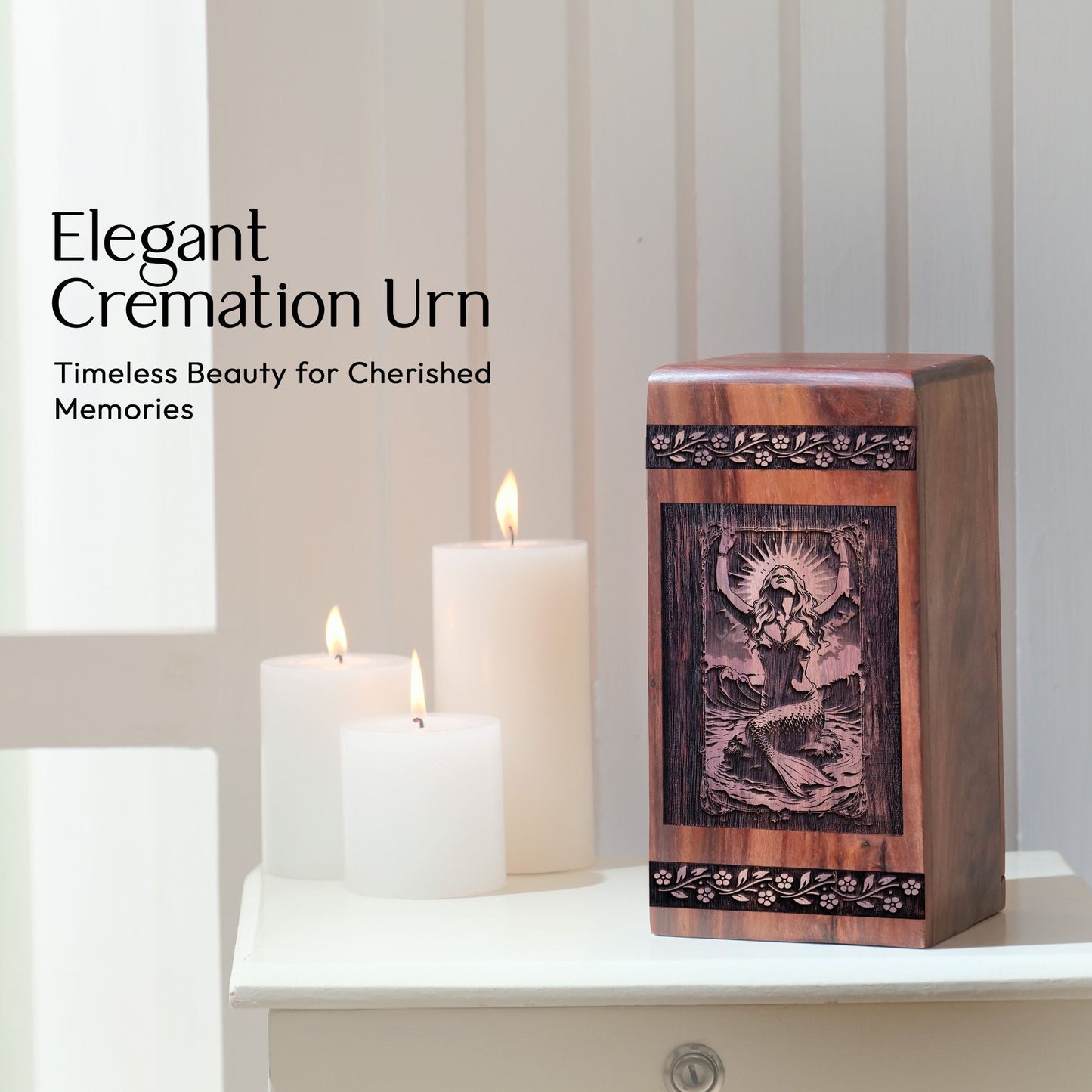 Unique Wooden Mermaid Cremation Urn for Human Ashes