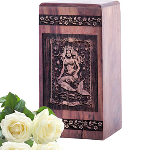 Beautiful Handmade Wooden Urn with Mermaid Urn for Burial