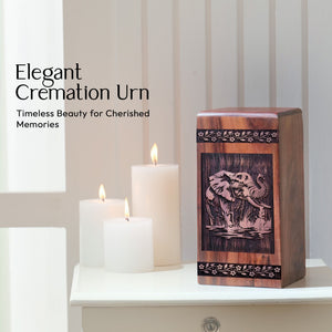 Handcrafted Wood Cremation Urn with Elephant Wood Box for Adult