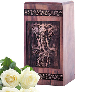 Handcrafted Wooden Elephant Urn for Adult Burial Ashes