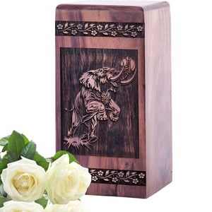 Handcrafted Wooden Elephant Cremation Urn for Human Ashes