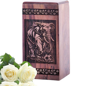 Unique Wood Cremation Urn with Elephant Urn for Ashes