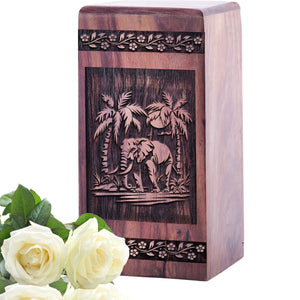 Unique Elephant Wood Box Wood Urn for Human Memorial Ashes