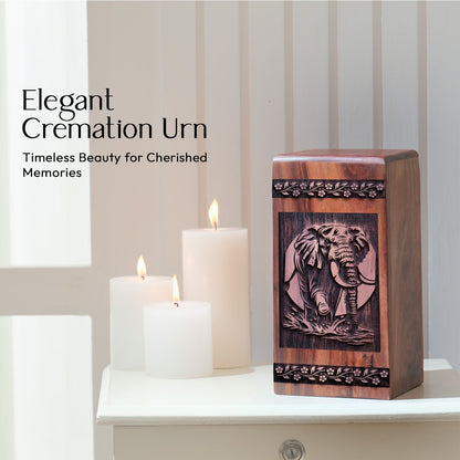 Handmade Wooden Cremation Urn with Elephant Wood Box for Memorial