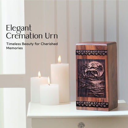 Beautiful Wooden Elephant Cremation Urn for Burial and Memorial