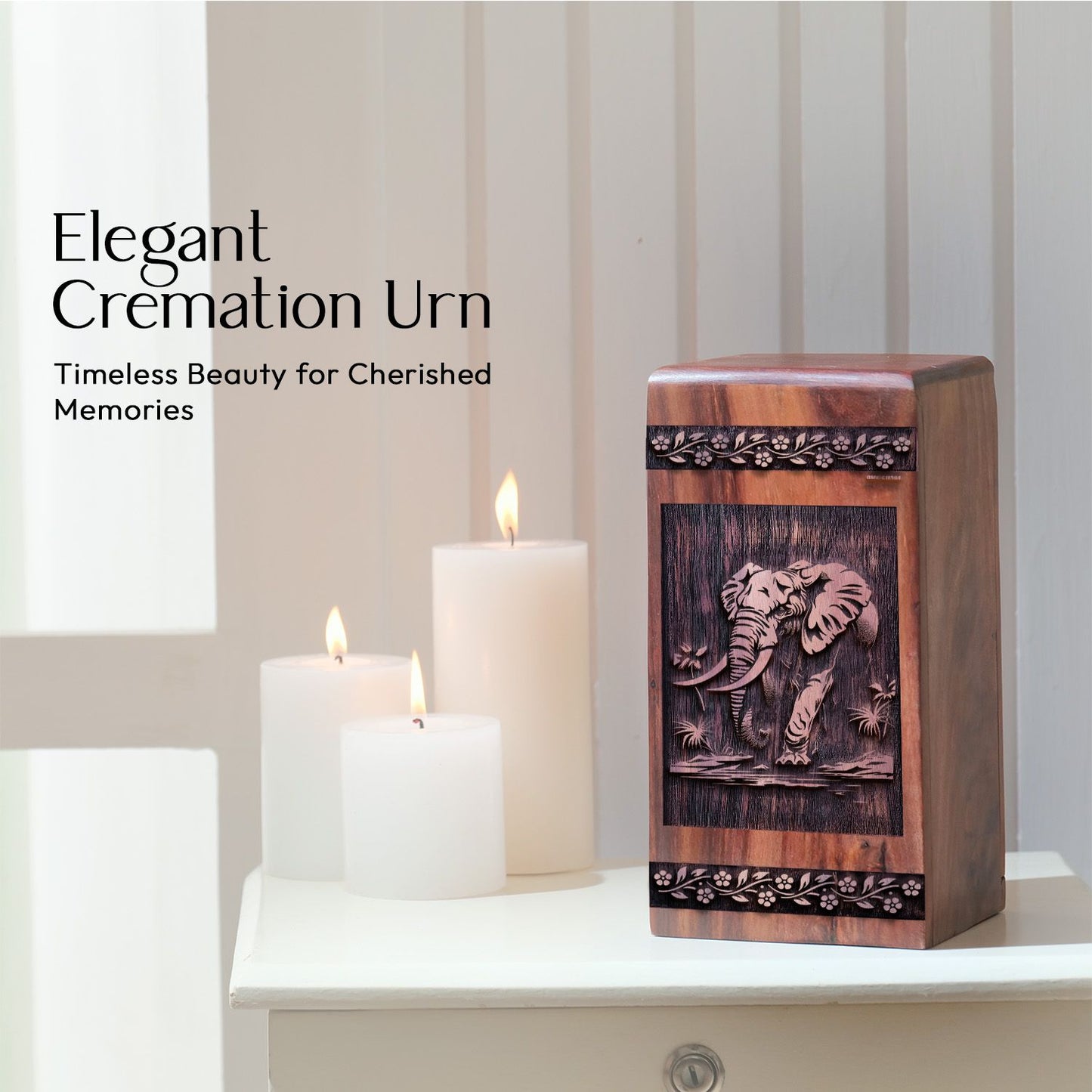 elephant Urn Size 14 Inch 14”(H) x 7.5”(W) x 7.5”(L)