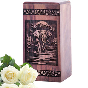 Beautiful Elephant Wood Cremation Urn for Human Burial Ashes