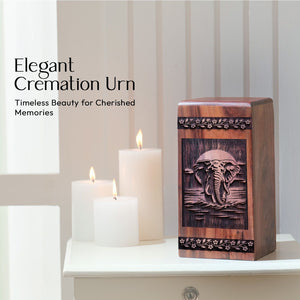 Decorative Elephant Wood Urn for Memorial and Burial Ashes
