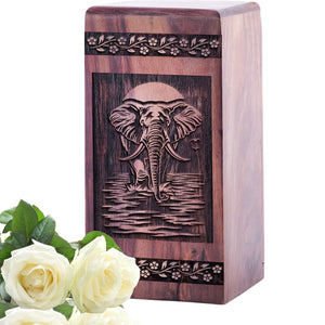 Handcrafted Wood Elephant Urn for Human Ashes Box