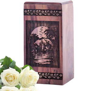 Decorative Wooden Elephant Urn Box for Human Ashes Memorial Urn