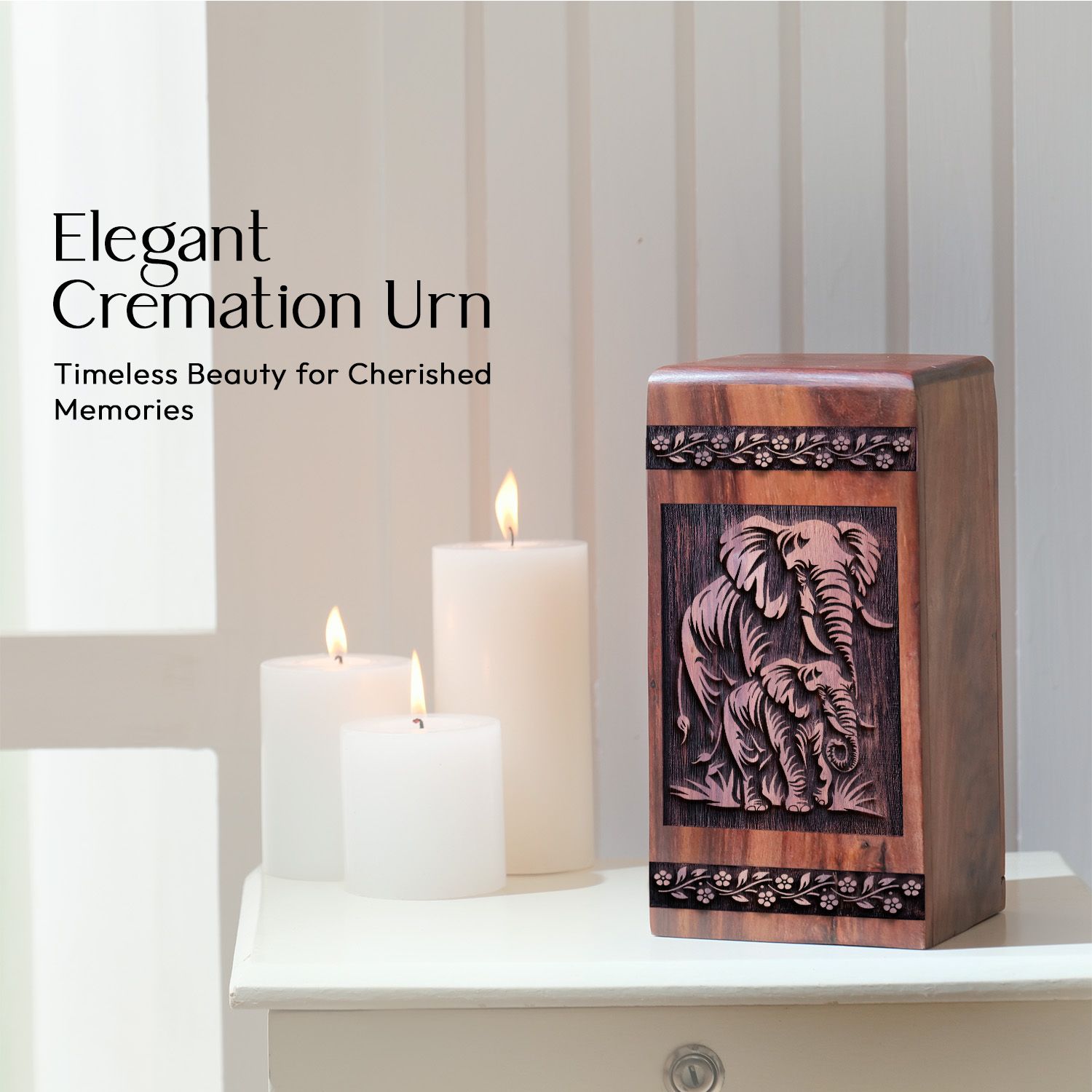 Handmade Wooden Elephant Urn for Cremation Ashes urn