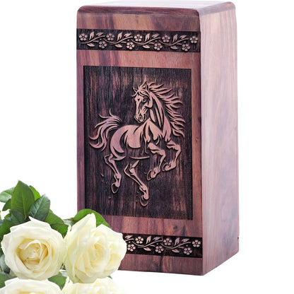 Beautiful Horse Wood Cremation Urn for Human Burial Ashes