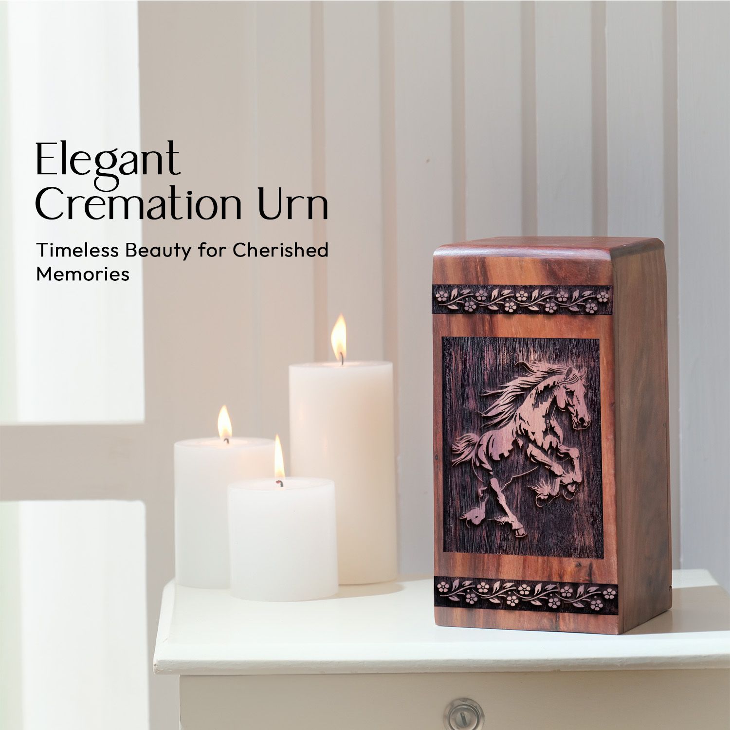 Medium Wooden Horse Memorial Urn for Adult Cremation Ashes