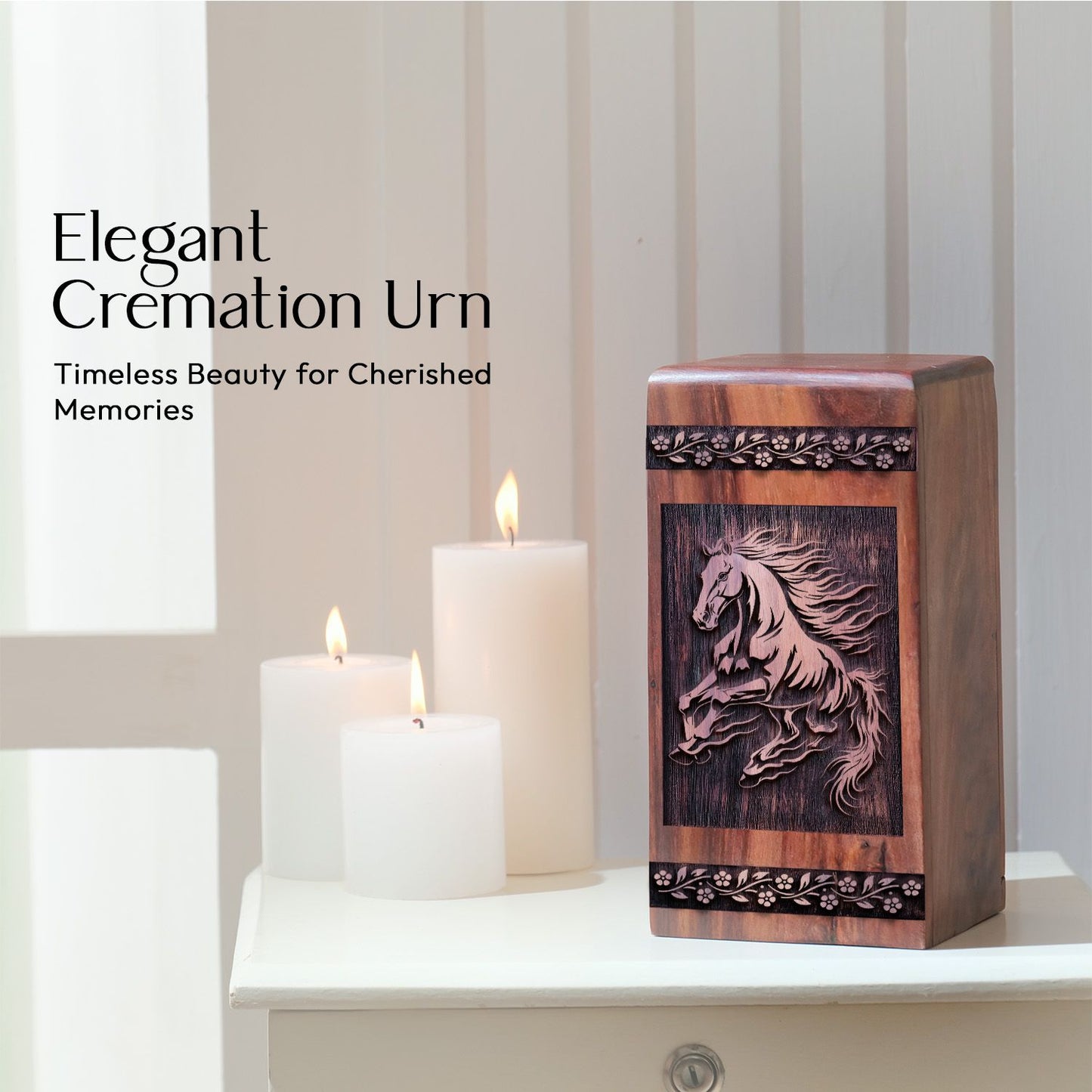 Large Wooden Horse Cremation Urn for Adult Memorial Ashes