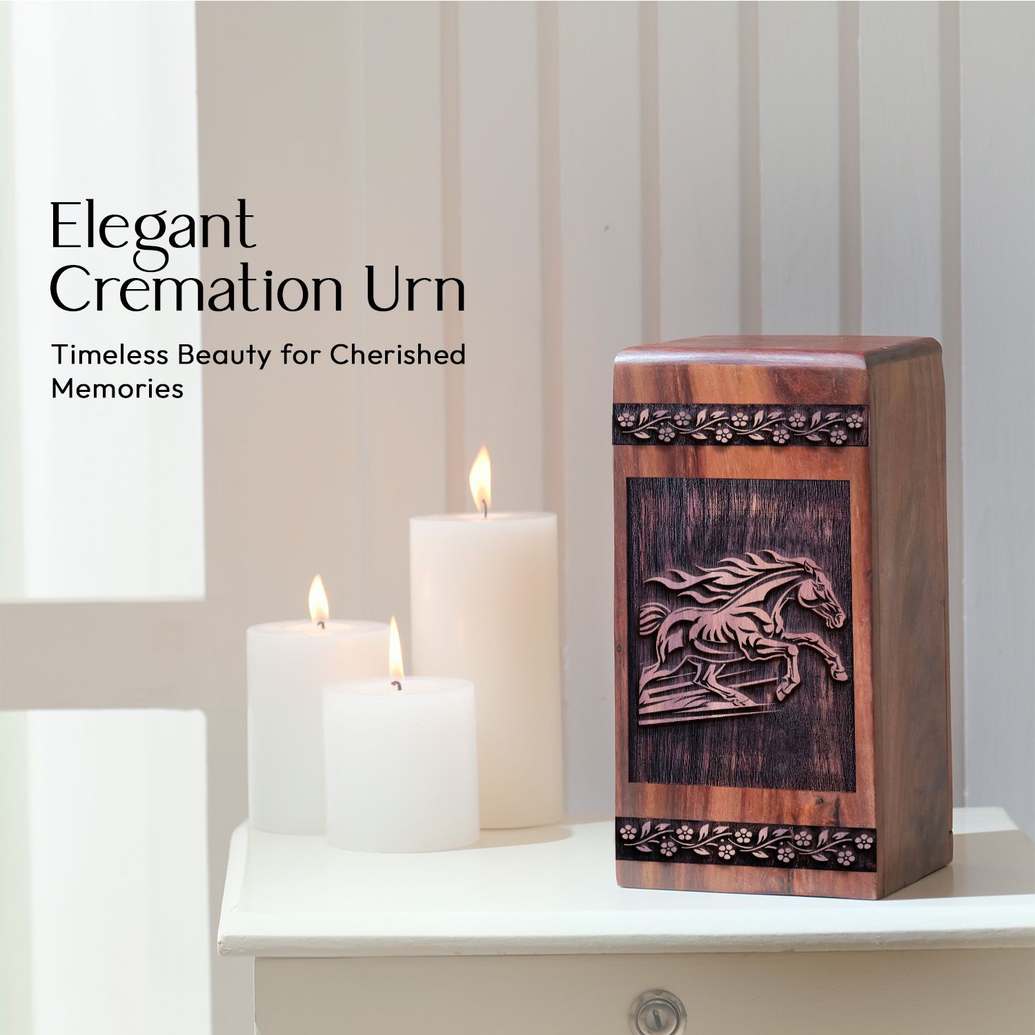 Medium Wooden Horse Memorial Urn for Cremation Ashes