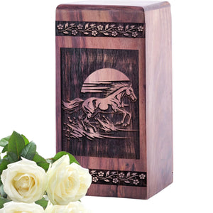 Large Wooden Horse Urn for Human Burial and Cremation Ashes