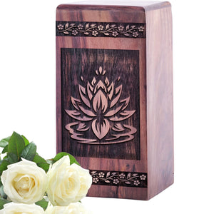 Beautiful Lotus Flower Wood Cremation Urn for Memorial Ashes