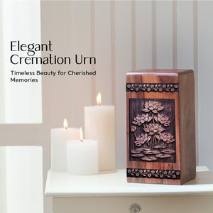 Decorative Wooden Lotus Flower Urn for Cremation and Burial Ashes