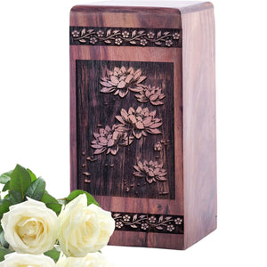 Handmade Lotus Flower Wood Cremation Urn for Memorial Ashes