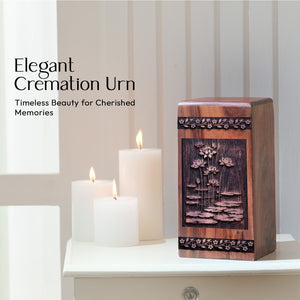 Medium Wooden Lotus Flower Urn for Cremation Memorial Ashes