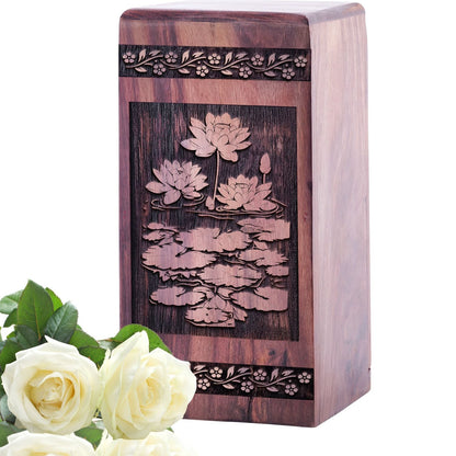 Unique Handmade Wooden Lotus Flower Cremation Urn for Adults