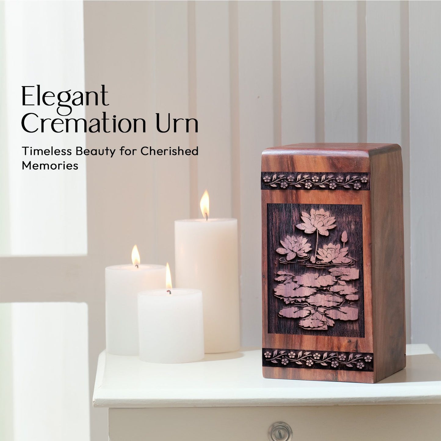 Unique Handmade Wooden Lotus Flower Cremation Urn for Adults
