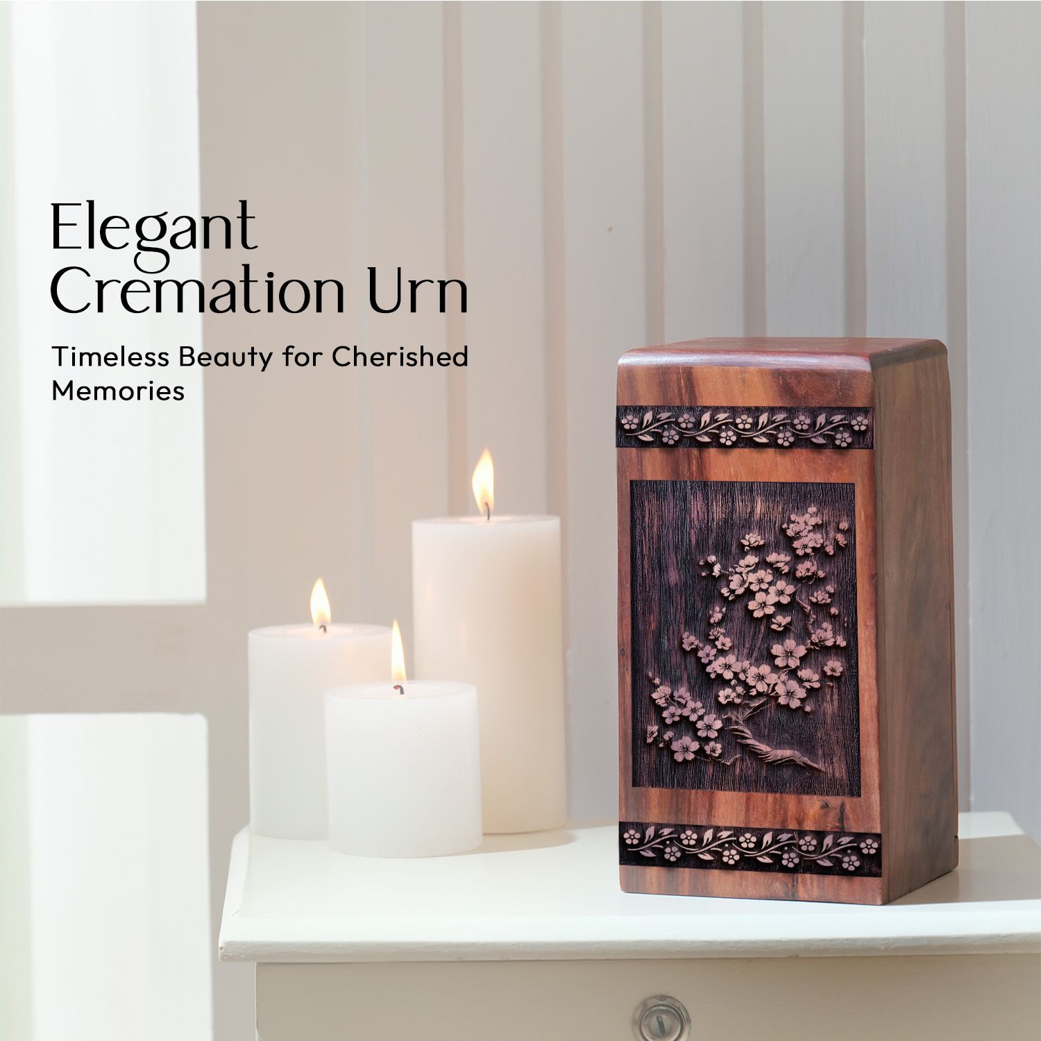Unique Wooden Cherry Blossoms Cremation Urn for Human Ashes