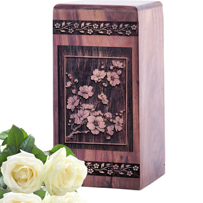 Beautiful Cherry Blossoms Wood Cremation Urn for Memorial Ashes