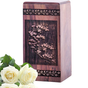 Small Keepsake Cherry Blossoms Wood Urn for Cremation Ashes