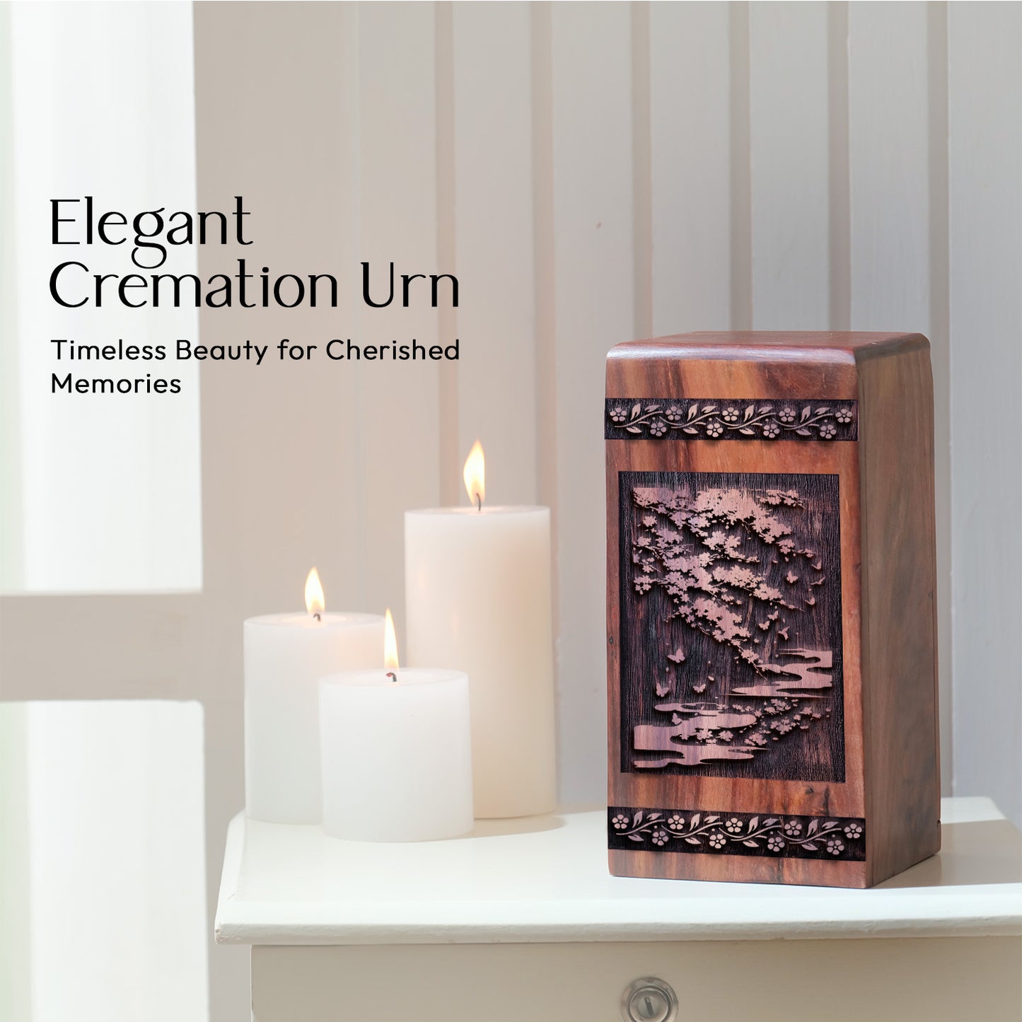 Cherry Blossoms Urn Size 10 Inch 10”(H) x 5.5”(W) x 5.5”(L)