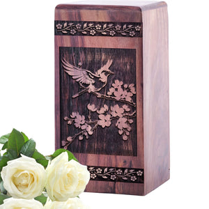 Unique Cherry Blossoms Wooden Cremation Urn for Memorial Ashes