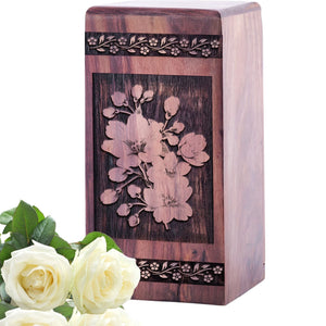 Unique Large Wooden Cherry Blossoms Cremation Urn for Human Ashes