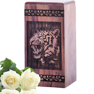 large Wooden Tiger Cremation Urn for Human Ashes Keepsake