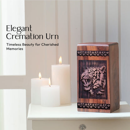 large Wooden Tiger Cremation Urn for Human Ashes Keepsake