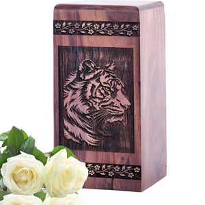 Wooden Tiger Memorial Urn for Cremation Ashes Keepsake