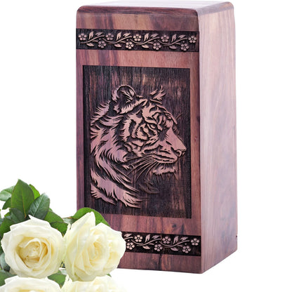 Wooden Tiger Memorial Urn for Cremation Ashes Keepsake