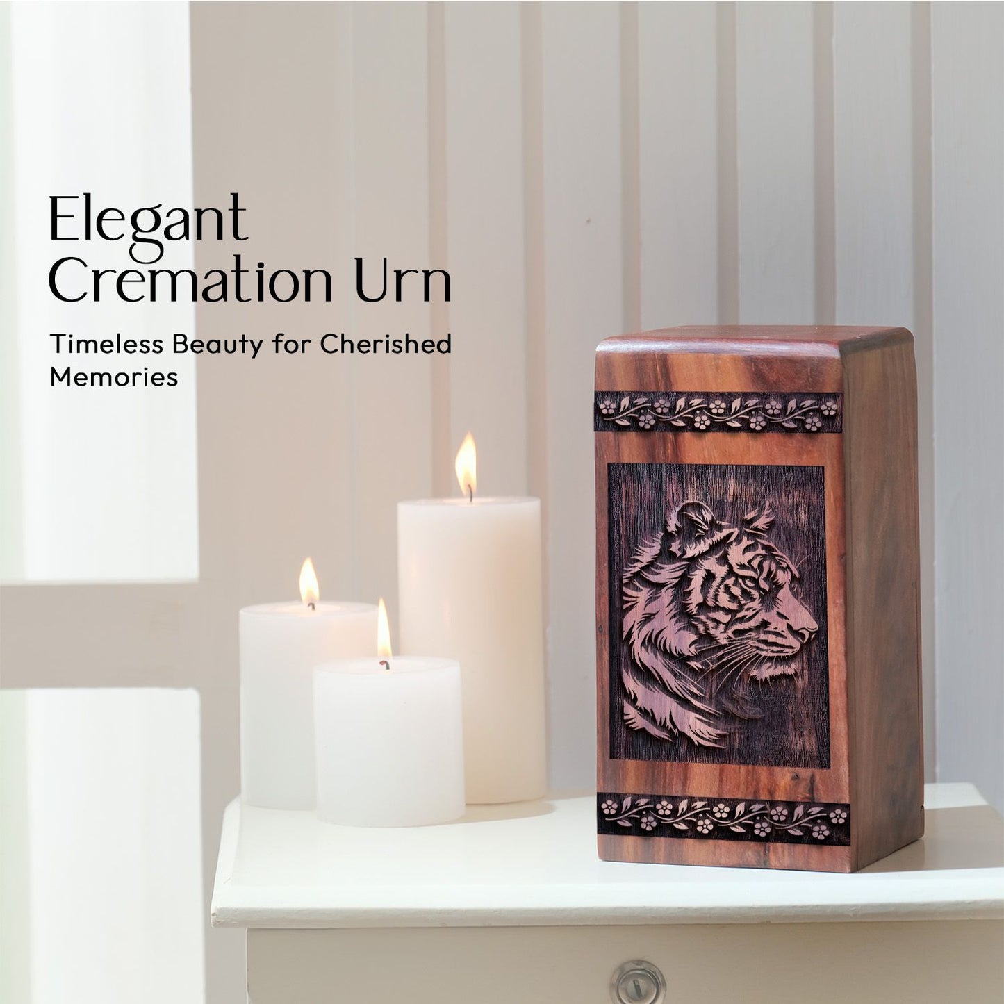 Wooden Tiger Memorial Urn for Cremation Ashes Keepsake