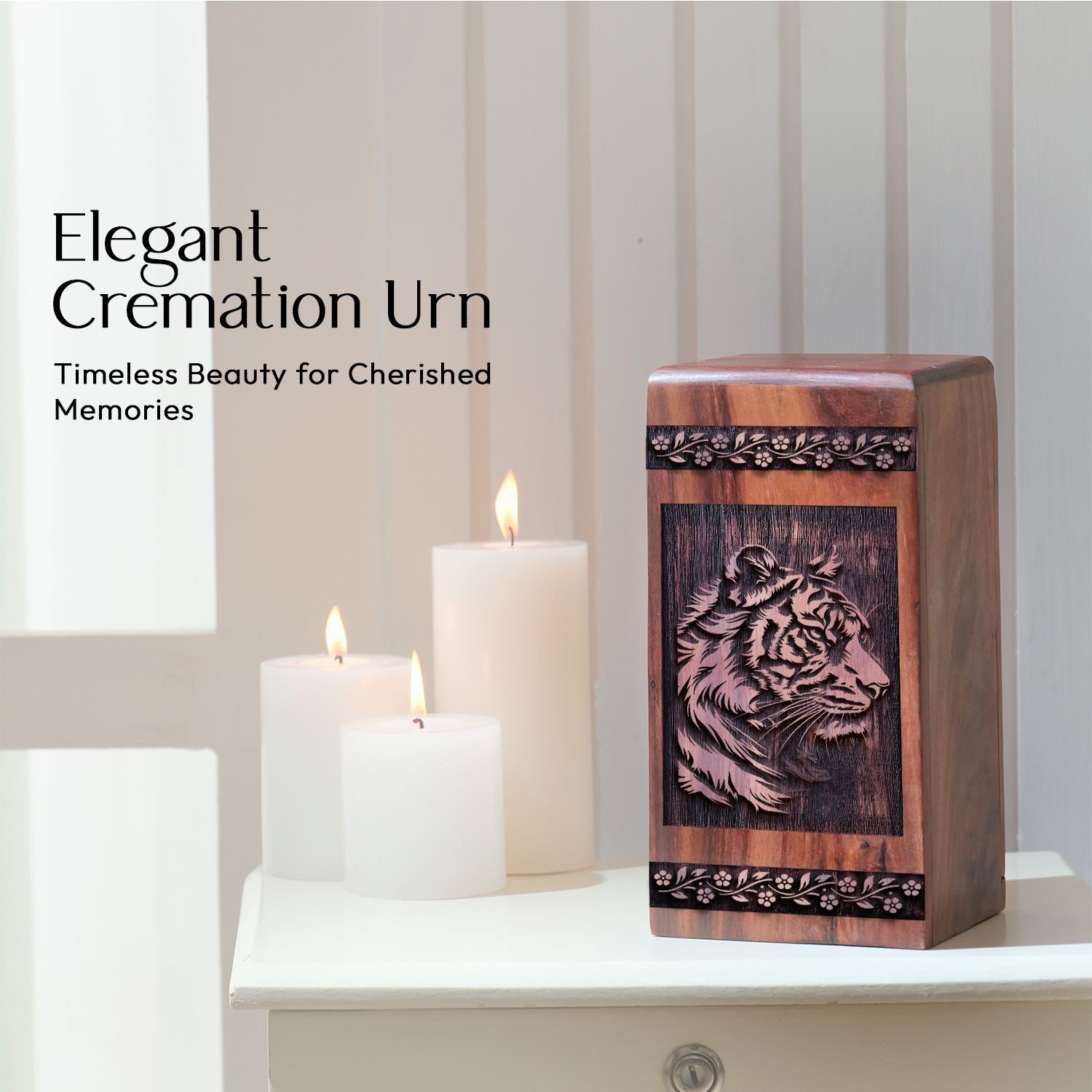 Wooden Tiger Memorial Urn for Cremation Ashes Keepsake