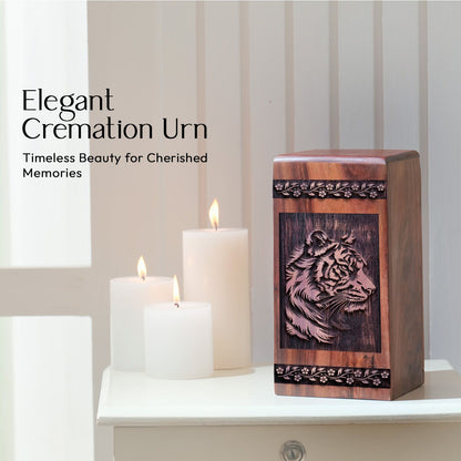 Wooden Tiger Memorial Urn for Cremation Ashes Keepsake