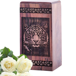 Decorative Wooden Tiger Urn for Human Cremation and Burial Ashes