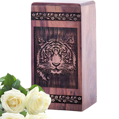 Decorative Wooden Tiger Urn for Human Cremation and Burial Ashes