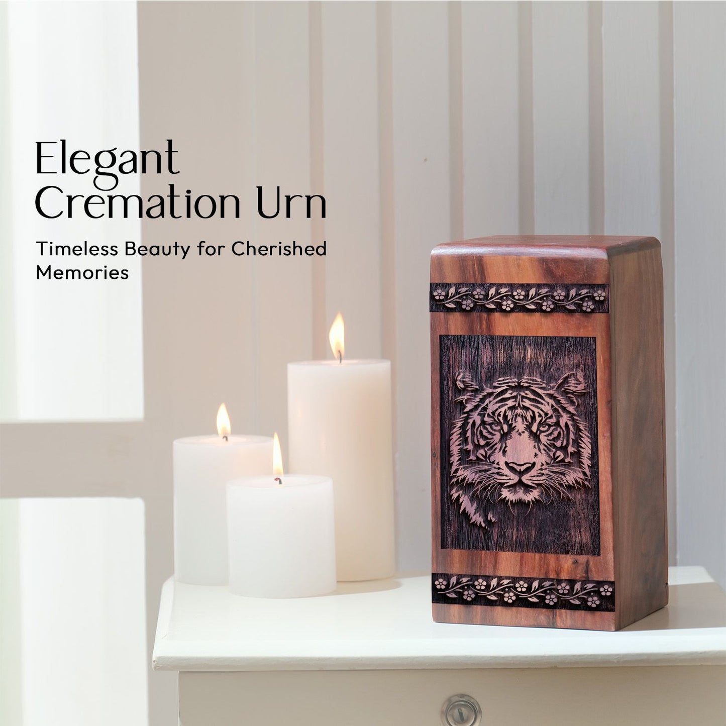 Decorative Wooden Tiger Urn for Human Cremation and Burial Ashes